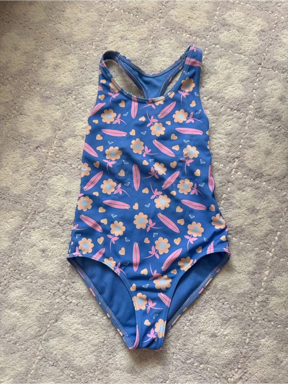 Roxy Girls' Blue Floral One-Piece Swimsuit - Pink & Yellow Print